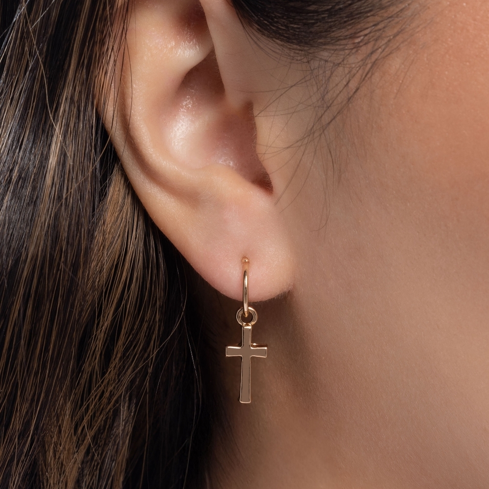 Gold Cross Dangle Earrings